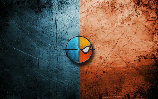 A striking 4K Ultra HD desktop wallpaper featuring a comic-inspired design focused on Deathstroke, showcasing a split-color background with a bold emblem at the center.