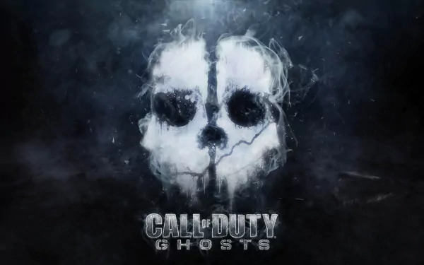 HD PC desktop wallpaper featuring the iconic skull mask from Call of Duty Ghosts, set against a dark, smoky background with the game's title beneath.