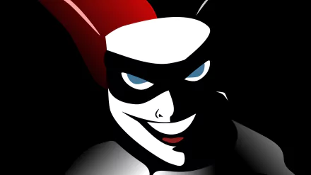 HD comic-style desktop wallpaper featuring a close-up of Harley Quinn's face with a dark background and striking red and black colors.