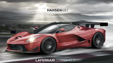 A sleek red Ferrari LaFerrari is captured in this HD desktop wallpaper, showcasing its dynamic design against a dramatic backdrop.