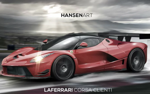 A sleek red Ferrari LaFerrari is captured in this HD desktop wallpaper, showcasing its dynamic design against a dramatic backdrop.