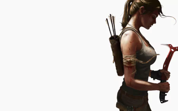 Lara Croft stands poised with her climbing axe, embodying the adventurous spirit of the Tomb Raider video game series in this striking HD desktop wallpaper.