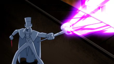 HD PC desktop wallpaper featuring Gentleman Ghost from the TV show Batman: The Brave and the Bold, wielding a glowing purple energy staff.