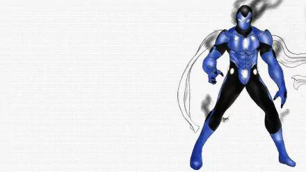 Obsidian (DC Comics) in a blue-and-black suit with a glowing chest sigil, posed at right on a textured white background — 5K Ultra HD PC desktop wallpaper/background.