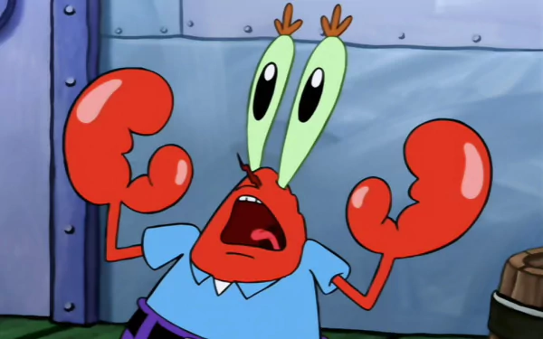 HD desktop wallpaper featuring Mr. Krabs from the TV show SpongeBob SquarePants with an expressive, surprised look in a cartoon style.