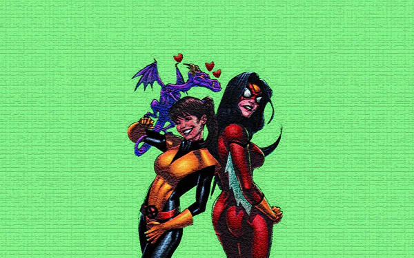 Jessica Drew (Marvel Comics) Lockheed (Marvel Comics) Spider-Woman Kitty Pryde Comic collage HD Desktop Wallpaper | Background Image