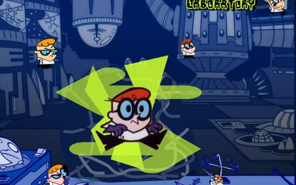 A vibrant HD desktop wallpaper featuring characters from Dexter's Laboratory, showcasing Dexter in his lab with a playful, dynamic background.