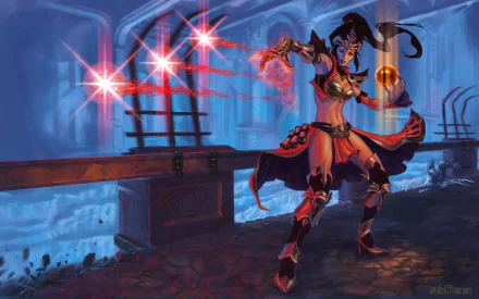 HD PC desktop wallpaper of the Wizard character from the video game Diablo III, casting fiery spells in a dark, dungeon-like environment.