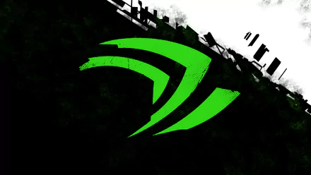 A striking HD desktop wallpaper featuring the iconic green Nvidia logo against a dark, abstract background, showcasing a blend of technology and modern design.