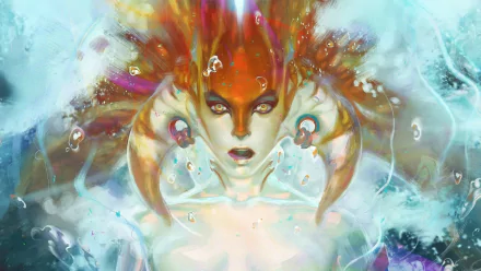 HD desktop wallpaper featuring Naga Siren from Dota 2, depicted with vibrant colors and underwater elements in an artistic style.