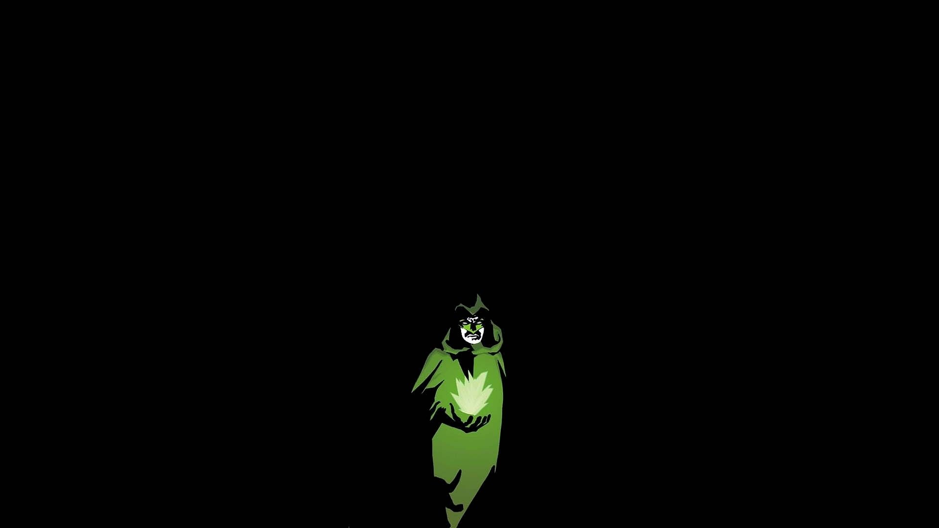 HD PC desktop wallpaper/background of DC Comics' Spectre: a small, glowing green cloaked figure emerging from a deep black void.