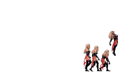 HD PC desktop wallpaper featuring a comic-style progression of Carol Danvers as Ms. Marvel in dynamic action poses on a white background.