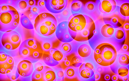 Abstract HD wallpaper featuring a vibrant composition of purple and pink circles and bubbles, blended with hints of orange, creating a visually striking and colorful background.