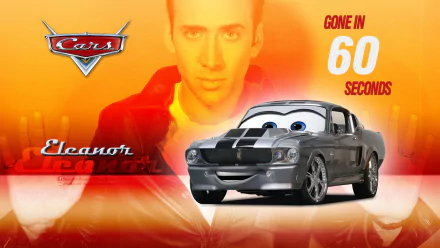HD desktop wallpaper featuring a Ford Mustang character from Pixar's Cars, alongside elements inspired by Disney and the film Gone in 60 Seconds.