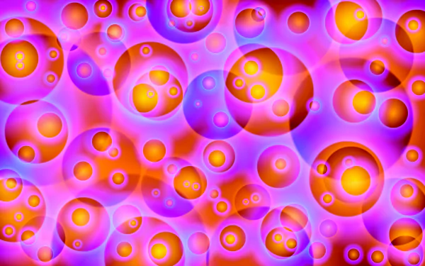 Abstract HD wallpaper featuring a vibrant composition of purple and pink circles and bubbles, blended with hints of orange, creating a visually striking and colorful background.