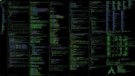 HD desktop wallpaper featuring a matrix of green code on a black background.