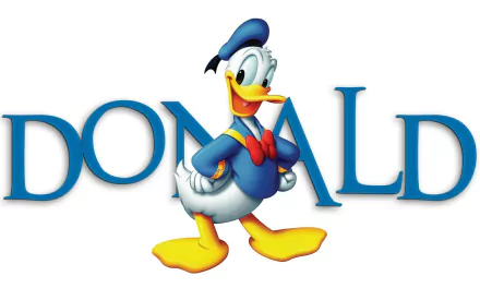 HD desktop wallpaper featuring Disney's Donald Duck standing proudly with Donald written in blue behind him.