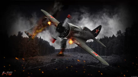 A dynamic HD wallpaper featuring the Polikarpov I-16 in action, showcasing intense dogfights and explosions, inspired by the video game War Thunder.