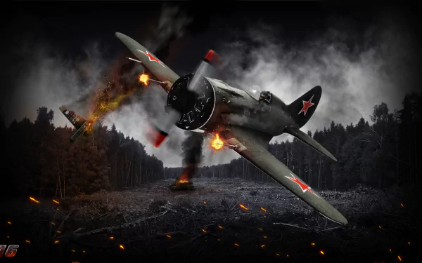 A dynamic HD wallpaper featuring the Polikarpov I-16 in action, showcasing intense dogfights and explosions, inspired by the video game War Thunder.