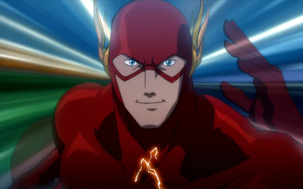 HD PC desktop wallpaper featuring Barry Allen as the Flash from the movie Justice League: The Flashpoint Paradox in dynamic, fast-motion animation style.