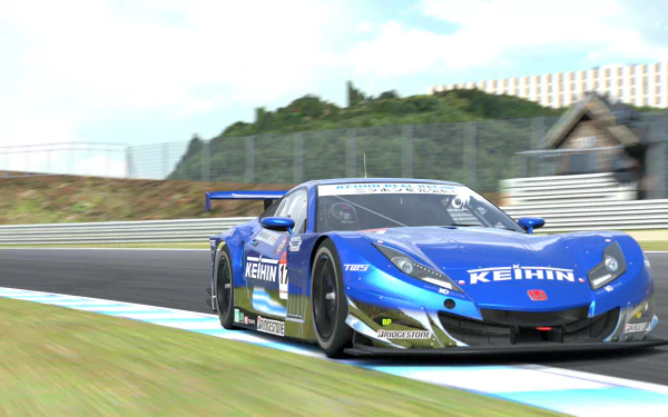 Blue Keihin GT race car cornering on a racetrack from Gran Turismo 6 video game — 4K Ultra HD PC desktop wallpaper.