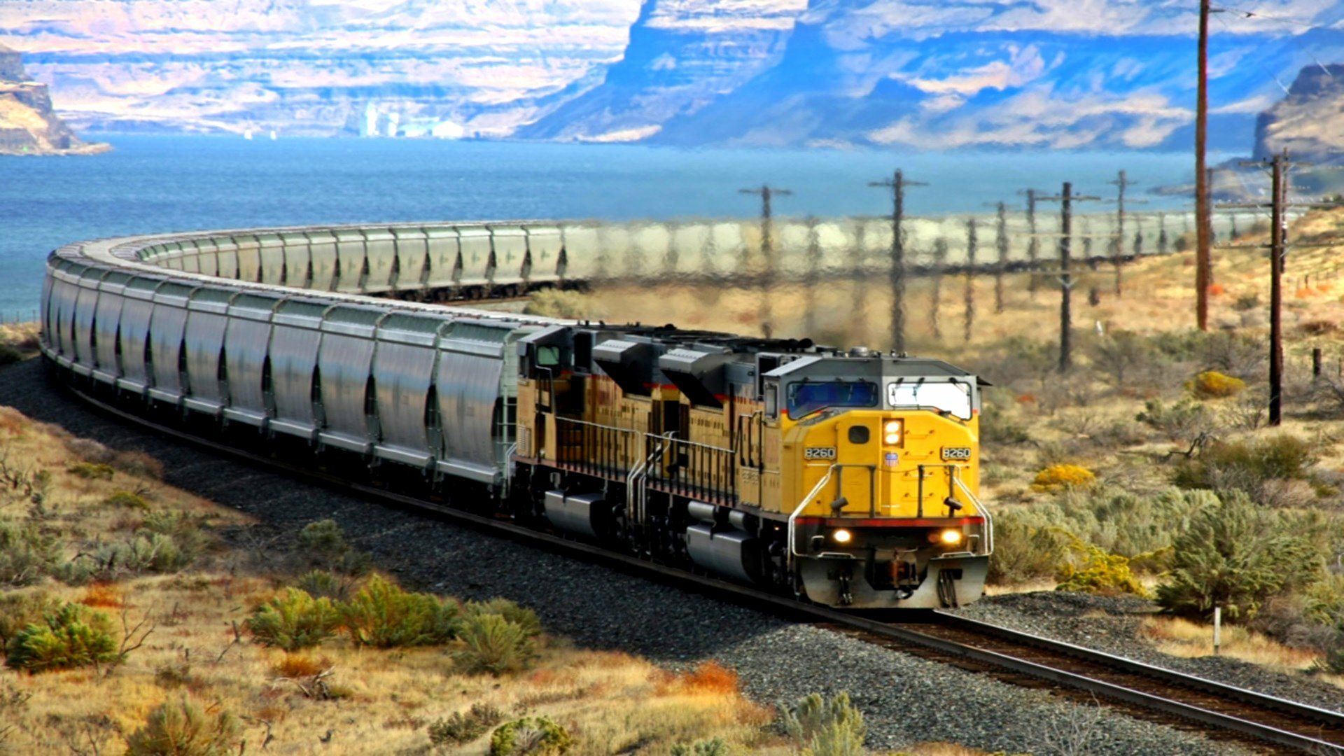 HD Wallpaper: Desert Freight Train on Curving Tracks | 1920x1080 ...