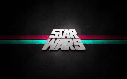 A striking HD desktop wallpaper featuring the iconic Star Wars logo against a dark background, enhanced by vibrant red and teal stripes.