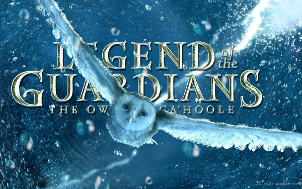 HD PC desktop wallpaper featuring a flying owl from the movie Legend of the Guardians: The Owls of Ga'Hoole with the title text in the background.