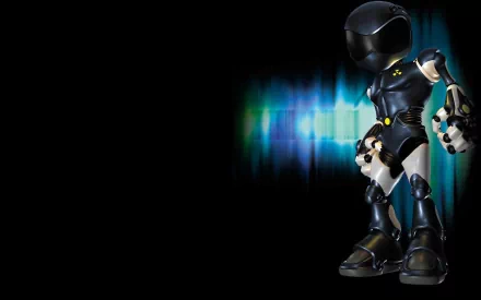 HD PC desktop wallpaper featuring a sleek, futuristic robot character from the Toonami TV show, set against a dark background with vibrant blue light effects.