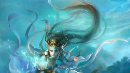 Fantasy-themed HD PC desktop wallpaper featuring a mystical mermaid with flowing hair surrounded by glowing aquatic elements in an underwater scene.