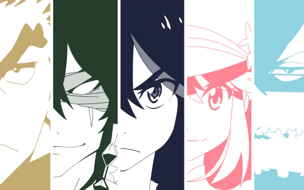 Anime-inspired HD wallpaper featuring characters from Kill la Kill, showcasing bold, dynamic expressions against a colorful backdrop.