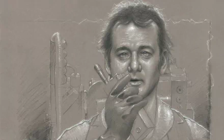 Sketch of Ghostbusters' character resembling Bill Murray as a HD desktop wallpaper.