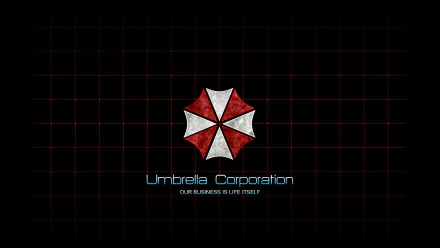 HD wallpaper featuring the Umbrella Corporation logo from the Resident Evil movie series, set against a dark grid background with the tagline, Our Business is Life Itself.