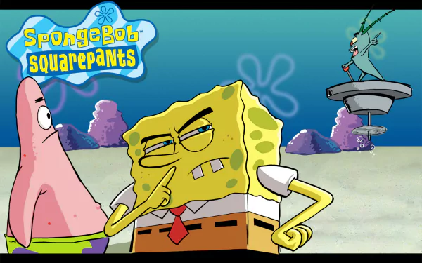 A vibrant HD desktop wallpaper featuring characters from the TV show SpongeBob SquarePants, showcasing SpongeBob and Patrick in a humorous underwater scene.