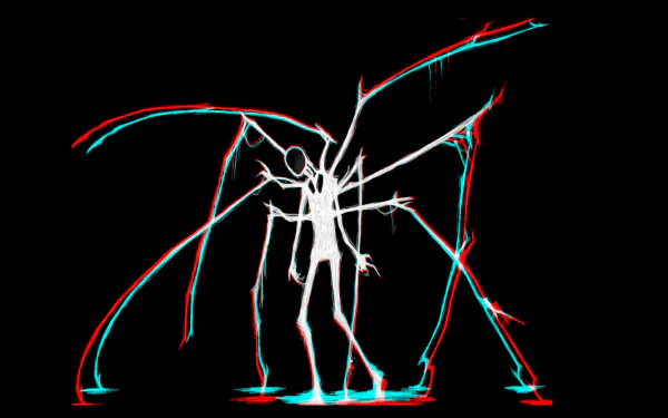 A chilling HD desktop wallpaper featuring a spectral figure from the video game Slender: The Eight Pages, surrounded by ominous, twisting branches against a dark background.