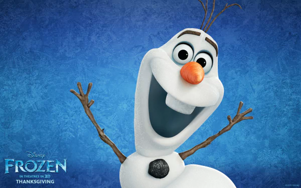 HD desktop wallpaper featuring Olaf from Disney's Frozen movie, set against a blue textured background with the Frozen logo and release date at the bottom left corner.