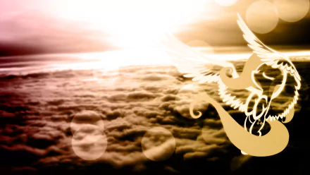 Vector-style My Little Pony HD desktop wallpaper featuring Fluttershy from the TV show My Little Pony: Friendship Is Magic with a bright, glowing sky background above clouds.