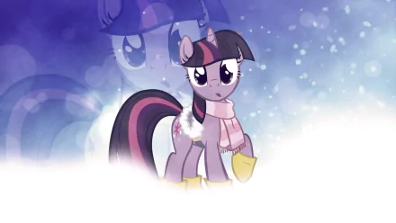 HD vector wallpaper featuring Twilight Sparkle from the TV show My Little Pony: Friendship Is Magic in a snowy, dreamy background.