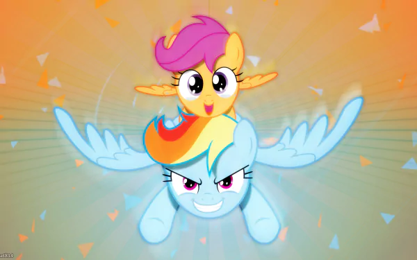 HD vector wallpaper featuring Scootaloo and Rainbow Dash from the TV show My Little Pony: Friendship Is Magic.