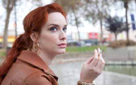 Christina Hendricks as Blanche from Drive (2011) in a contemplative outdoor scene, featured in an HD PC desktop wallpaper and background.