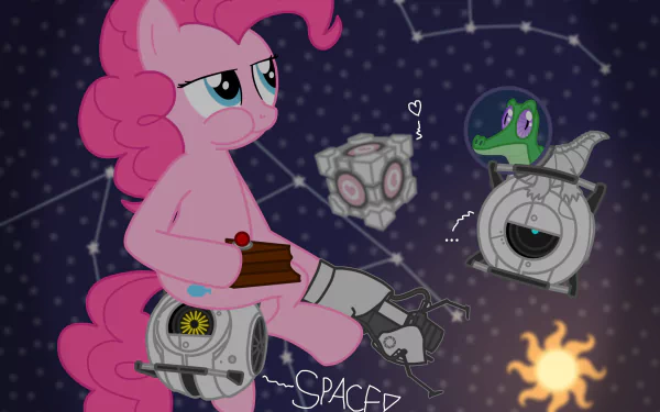 Gummy (My Little Pony) My Little Pony alligator robot vector space core Portal 2 Pinkie Pie TV Show crossover HD Desktop Wallpaper | Background Image