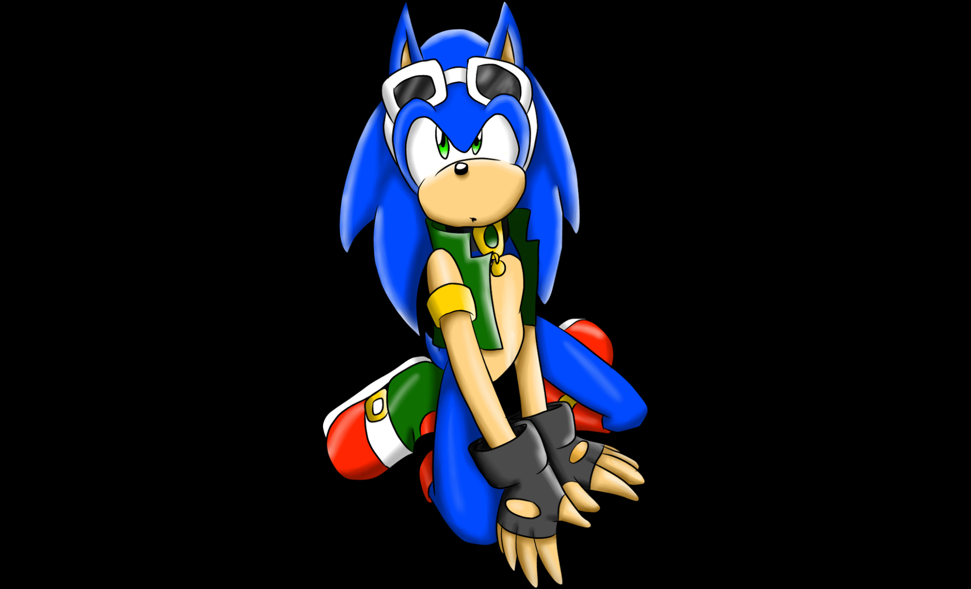 HD PC desktop wallpaper featuring Sonic the Hedgehog in a stylish pose, blending video game art with sleek, modern design on a black background.