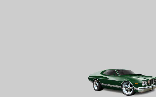 HD PC desktop wallpaper featuring a sleek green Ford Gran Torino vehicle against a plain gray background.