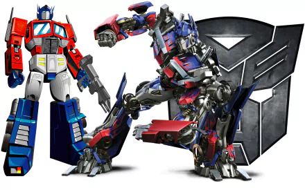 HD wallpaper featuring Optimus Prime from the Transformers TV show, depicted in vibrant detail against a stylized Autobot logo background.