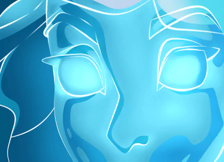 Glowing blue close-up of Kida’s face from the movie Atlantis: The Lost Empire, 2K Quad HD PC desktop wallpaper and background.