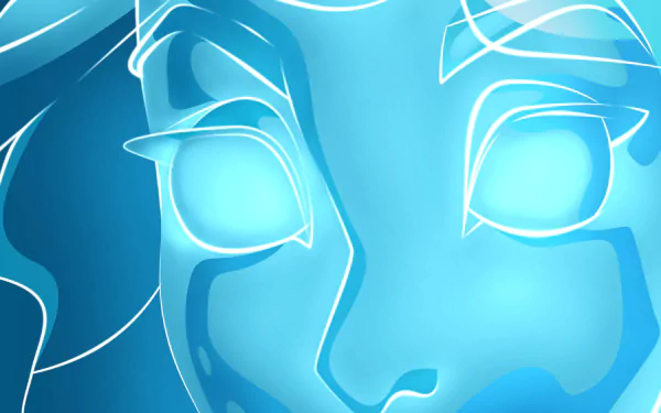 Glowing blue close-up of Kida’s face from the movie Atlantis: The Lost Empire, 2K Quad HD PC desktop wallpaper and background.