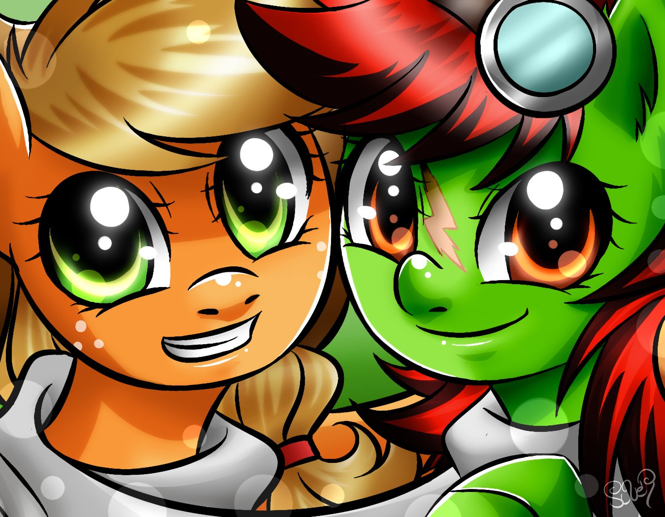 HD desktop wallpaper featuring Applejack and another character from the TV show My Little Pony: Friendship Is Magic with vibrant colors and detailed expressions.