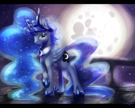 An HD wallpaper featuring Princess Luna from *My Little Pony: Friendship Is Magic*, depicted with a starry mane and a moonlit background, capturing her mystical charm.