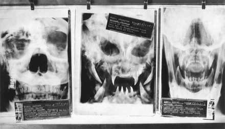 X-ray images depicting skulls with alien features, inspired by the movie Alien vs. Predator. A striking HD wallpaper showcasing a unique visual perspective.