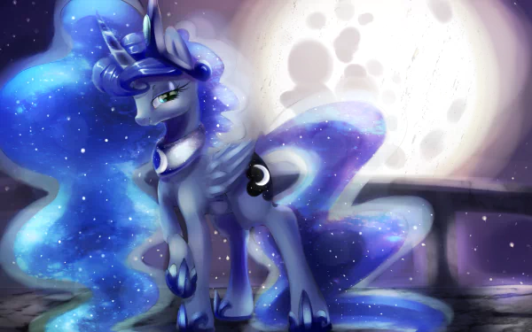 An HD wallpaper featuring Princess Luna from *My Little Pony: Friendship Is Magic*, depicted with a starry mane and a moonlit background, capturing her mystical charm.